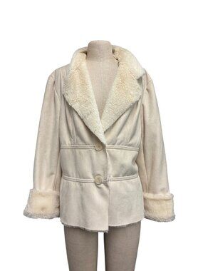 Coldwater Creek Faux Suede Faux Fur Cream Jacket Size L Summer Nights Beach Coat